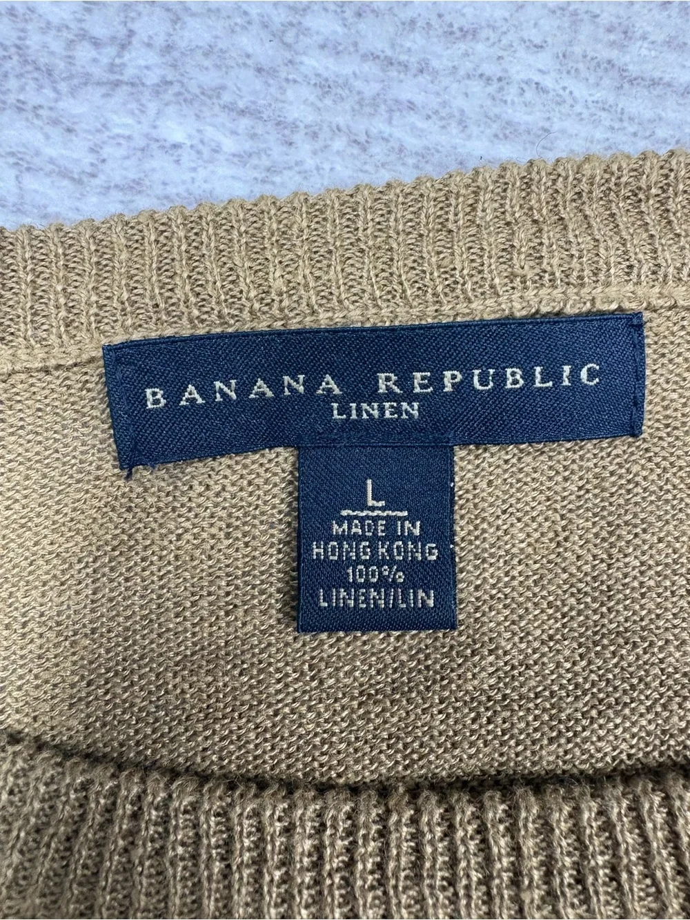 Banana Republic 100% Linen Sweater Men’s L Midweight Light Brown Crew Neck